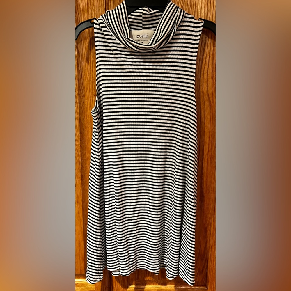 Puella Anthropologie White & Black Stripe‎ Sleeveless Turtleneck Swing Top Dress